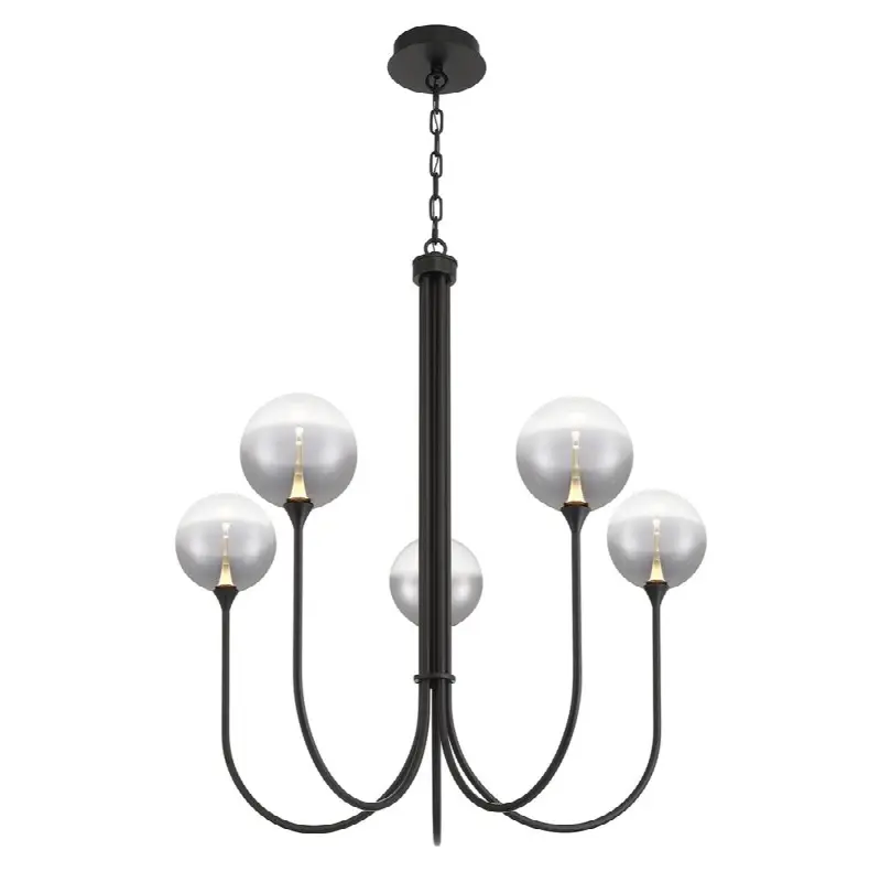 Iissa, Chandelier, 5-Light, 34", Matte Black, Smoked Glass