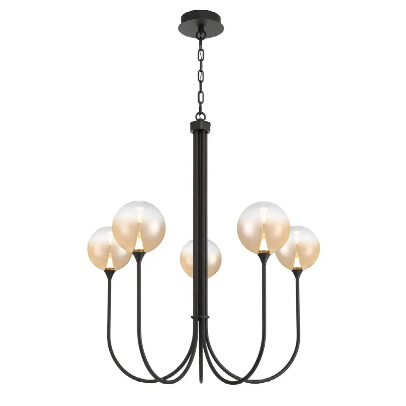 Iissa, Chandelier, 5-Light, 34", Matte Black, Amber Glass