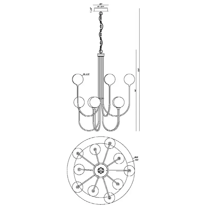 Iissa, Chandelier, 10-Light, 40", Matte Black, Amber Glass