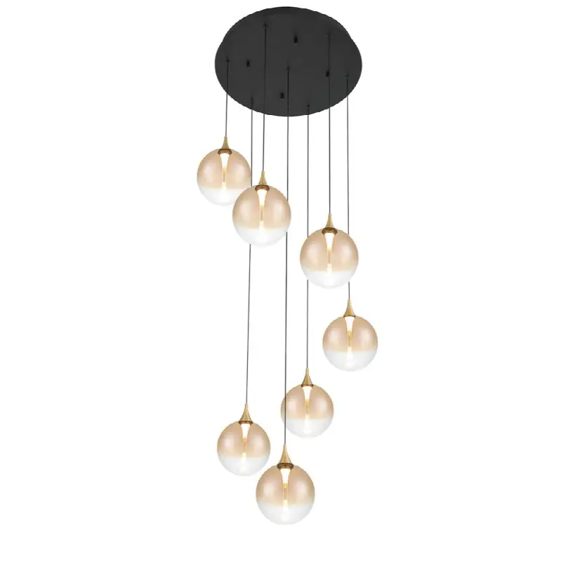 Iissa, Chandelier, 7-Light, 21", Gold, Amber Glass