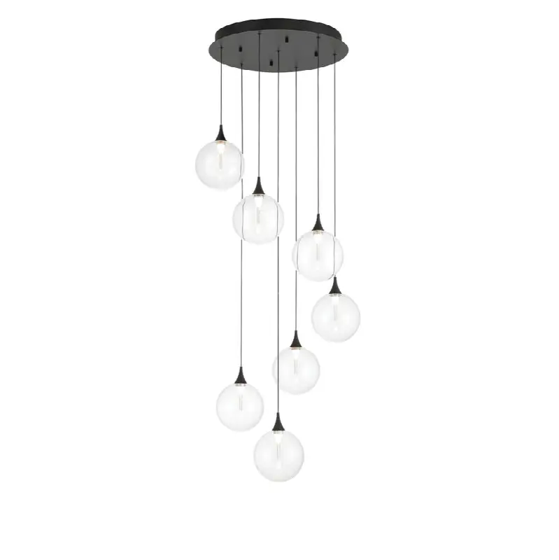 Iissa, Chandelier, 7-Light, 21", Matte Black, Clear Glass