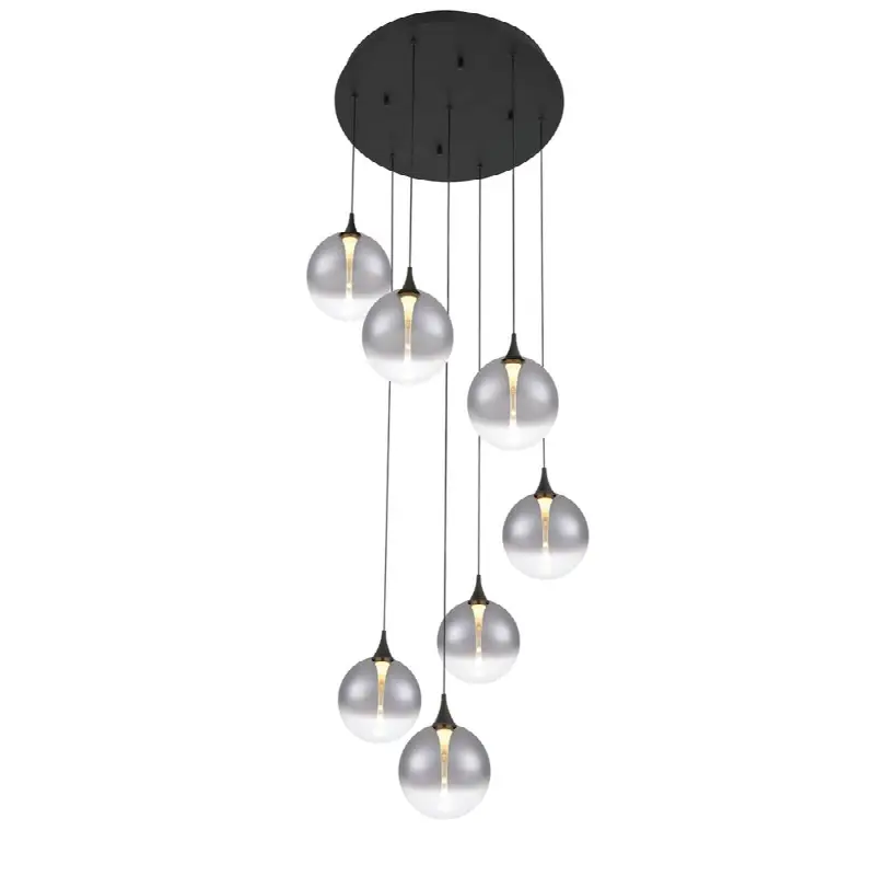 Iissa, Chandelier, 7-Light, 21", Matte Black, Smoked Glass