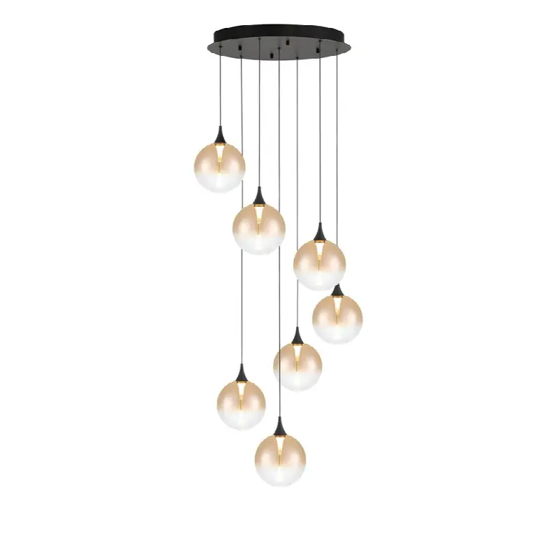 Iissa, Chandelier, 7-Light, 21", Matte Black, Amber Glass