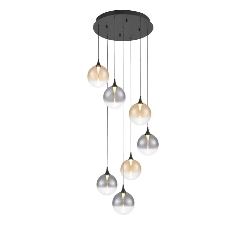Iissa, Chandelier, 7-Light, 21", Matte Black, Mixed Glass