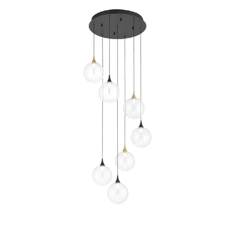 Iissa, Chandelier, 7-Light, 21", Gold-Black Mix, Clear Glass