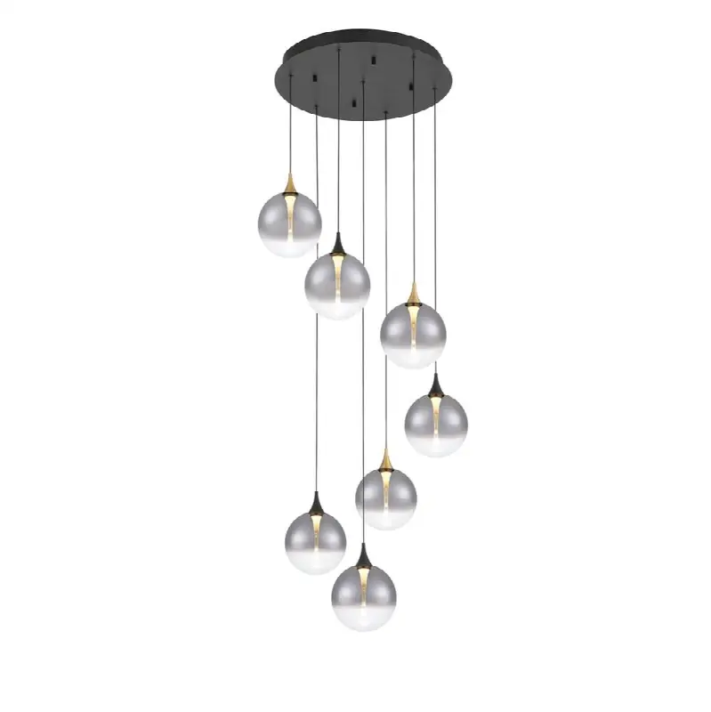 Iissa, Chandelier, 7-Light, 21", Gold-Black Mix, Smoked Glass