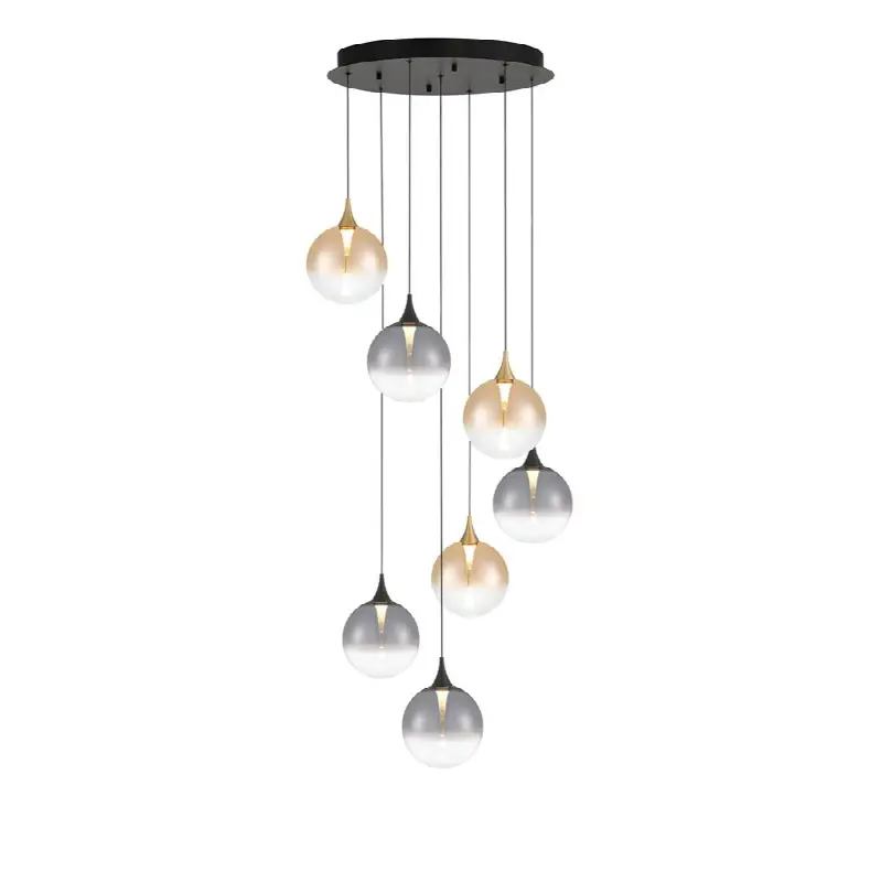 Iissa, Chandelier, 7-Light, 21", Gold-Black Mix, Mixed Glass
