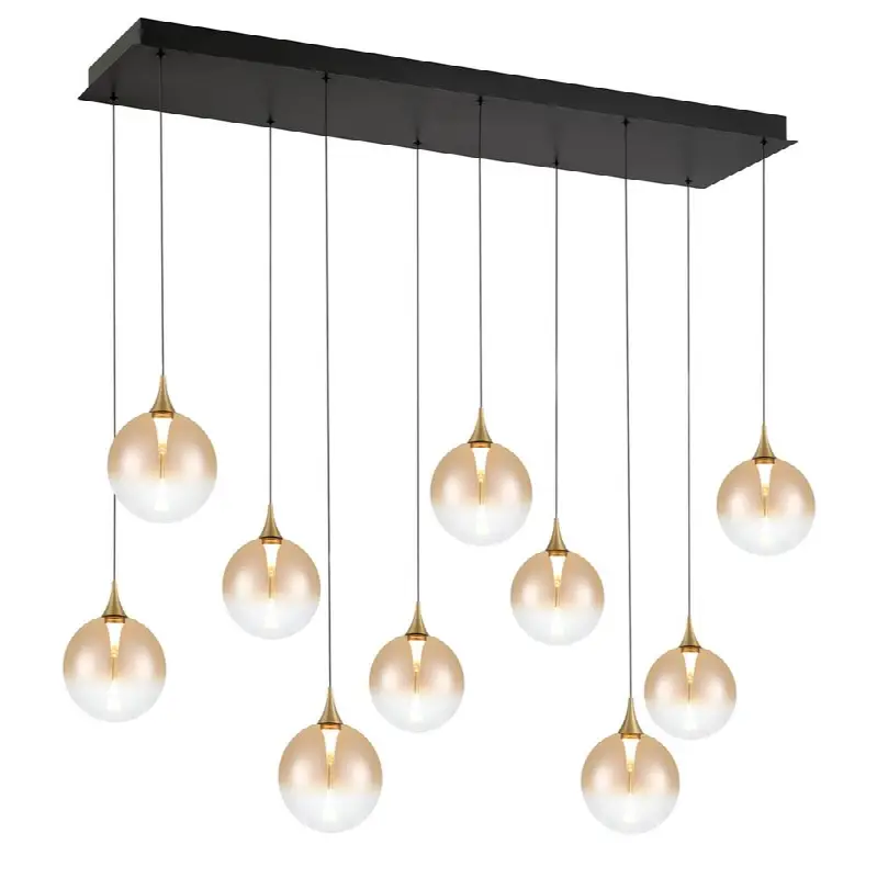 Iissa, Chandelier, 10-Light, 47", Gold, Amber Glass