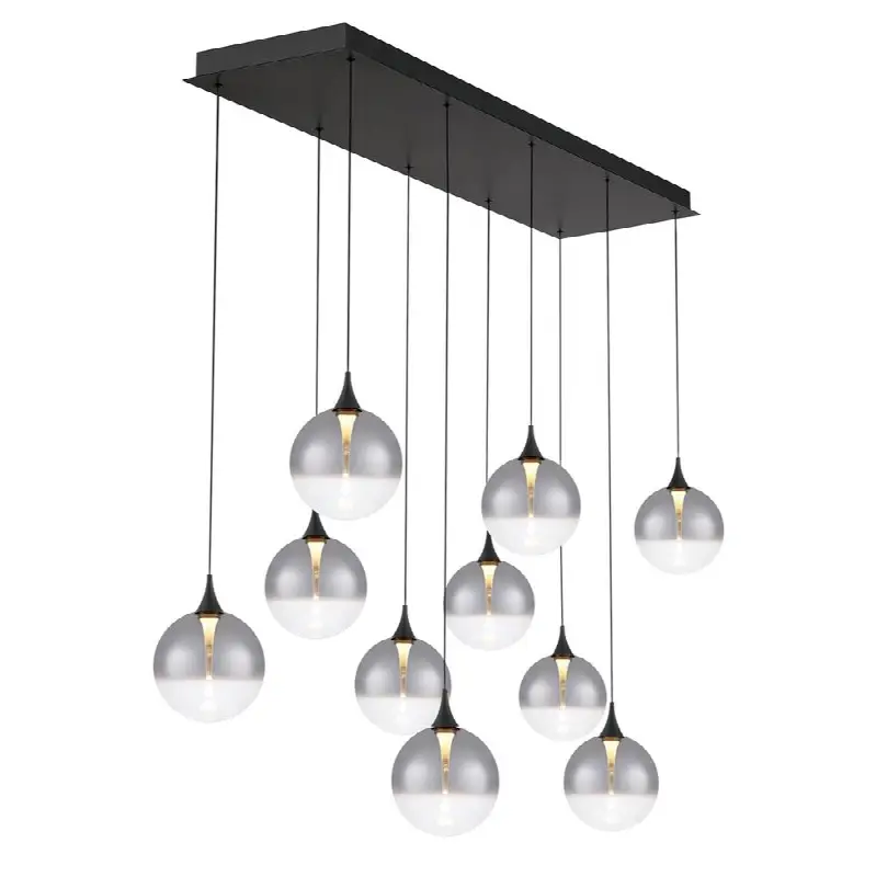 Iissa, Chandelier, 10-Light, 47", Matte Black, Smoked Glass