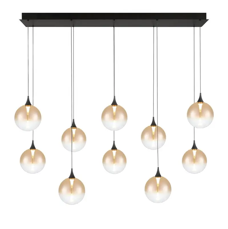 Iissa, Chandelier, 10-Light, 47", Matte Black, Amber Glass