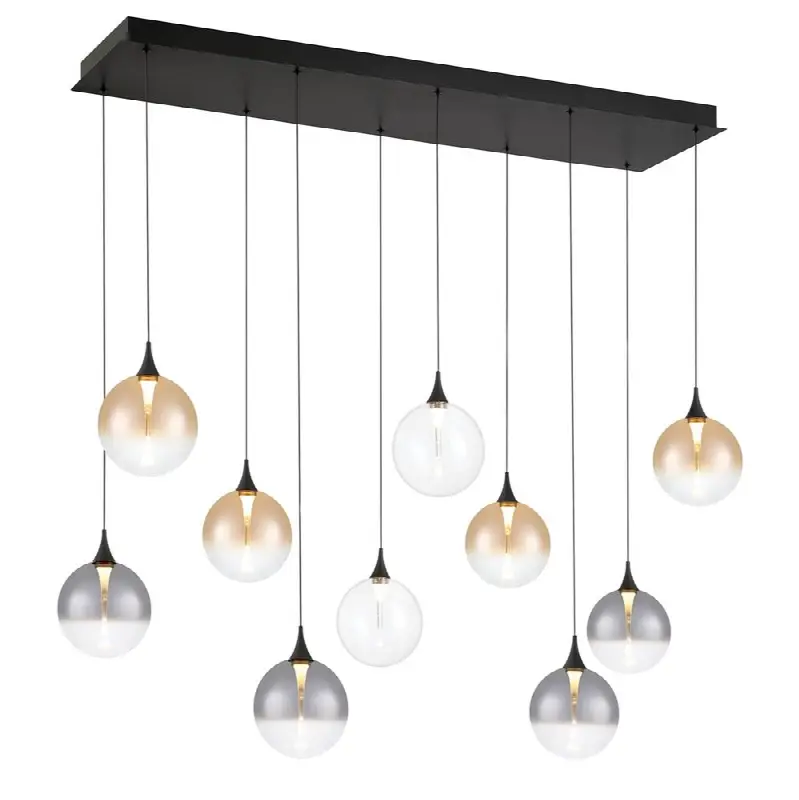 Iissa, Chandelier, 10-Light, 47", Matte Black, Mixed Glass