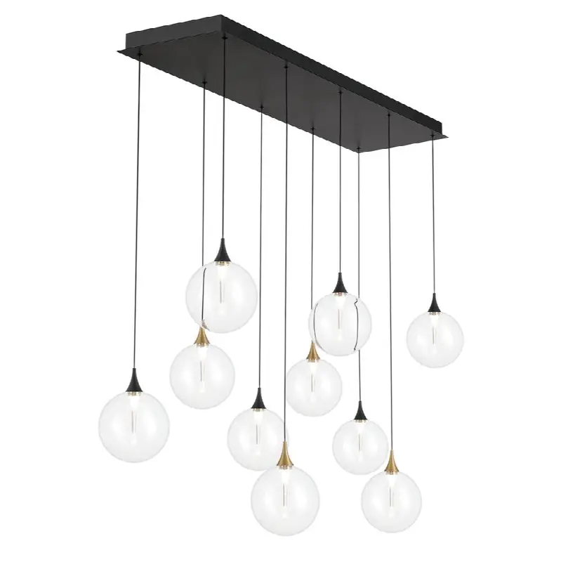 Iissa, Chandelier, 10-Light, 47", Gold-Black Mix, Clear Glass