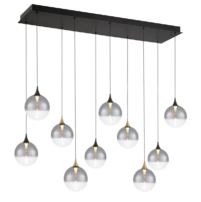 Iissa, Chandelier, 10-Light, 47", Gold-Black Mix, Smoked Glass