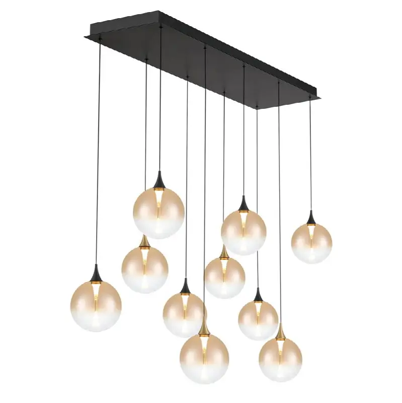 Iissa, Chandelier, 10-Light, 47", Gold-Black Mix, Amber Glass