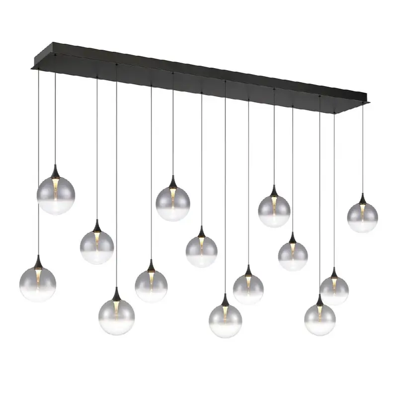 Iissa, Chandelier, 14-Light, 72", Matte Black, Smoked Glass