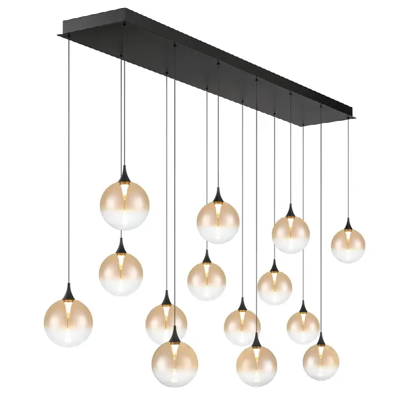 Iissa, Chandelier, 14-Light, 72", Matte Black, Amber Glass