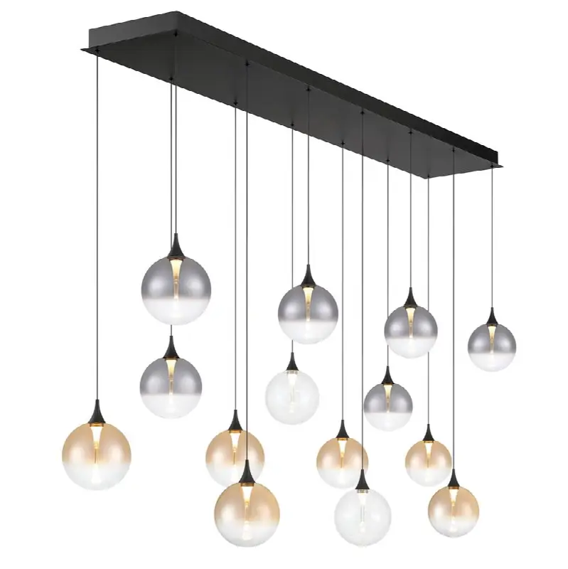 Iissa, Chandelier, 14-Light, 72", Matte Black, Mixed Glass