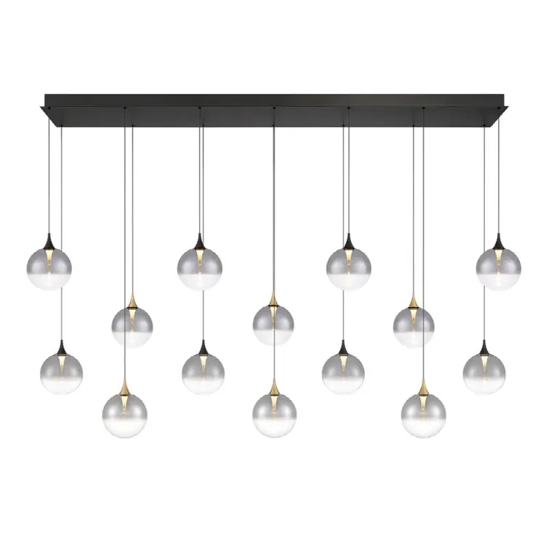 Iissa, Chandelier, 14-Light, 72", Gold-Black Mix, Smoked Glass
