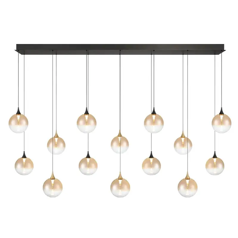 Iissa, Chandelier, 14-Light, 72", Gold-Black Mix, Amber Glass