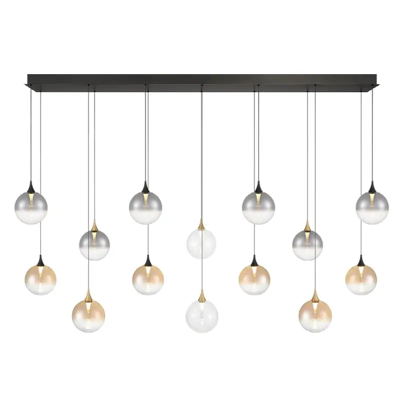 Iissa, Chandelier, 14-Light, 72", Gold-Black Mix, Mixed Glass