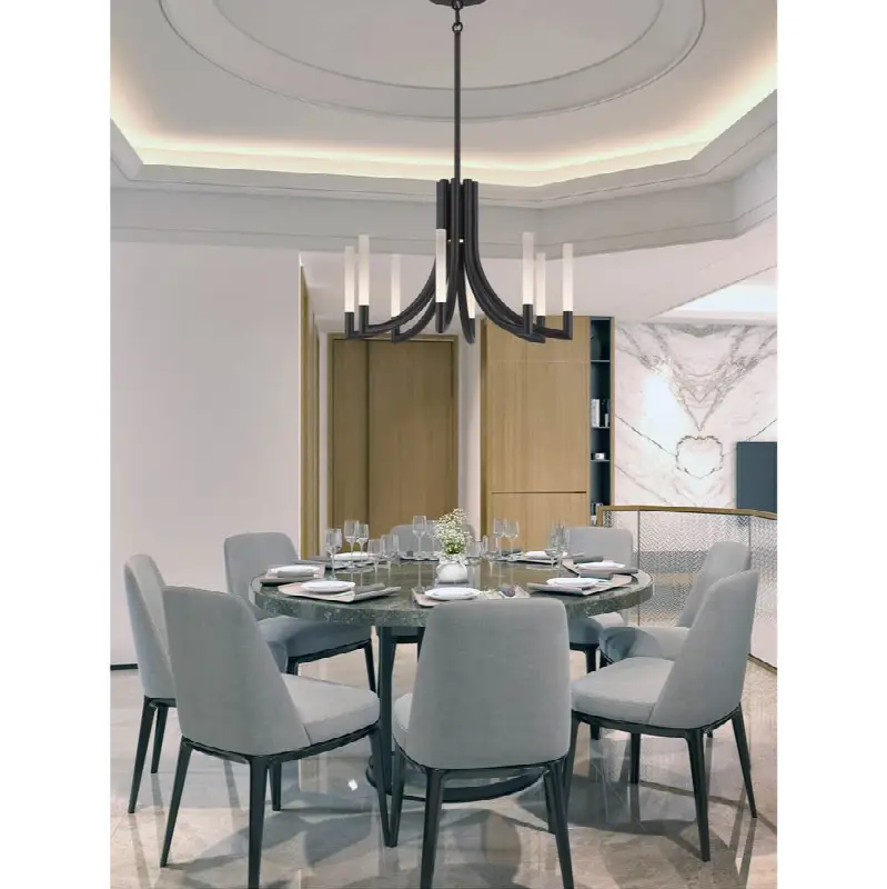 Olette, Chandelier, 8-Light, 24", Matte Black, Frosted Acrylic