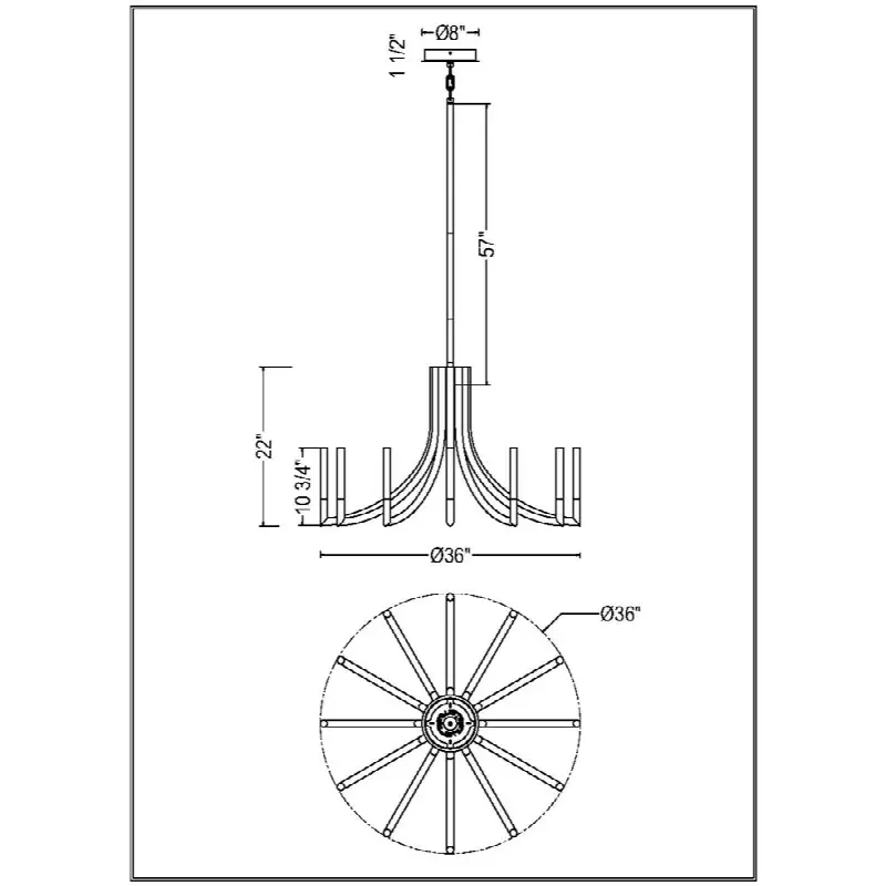 Olette, Chandelier, 12-Light, 36", Brushed Nickel, Frosted Acrylic