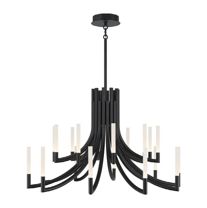 Olette, Chandelier, 20-Light, 42", Matte Black, Frosted Acrylic