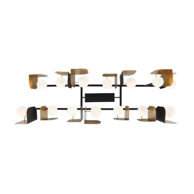 Cornice, Chandelier, 14-Light, 60", Gold-Black Mix, White Glass