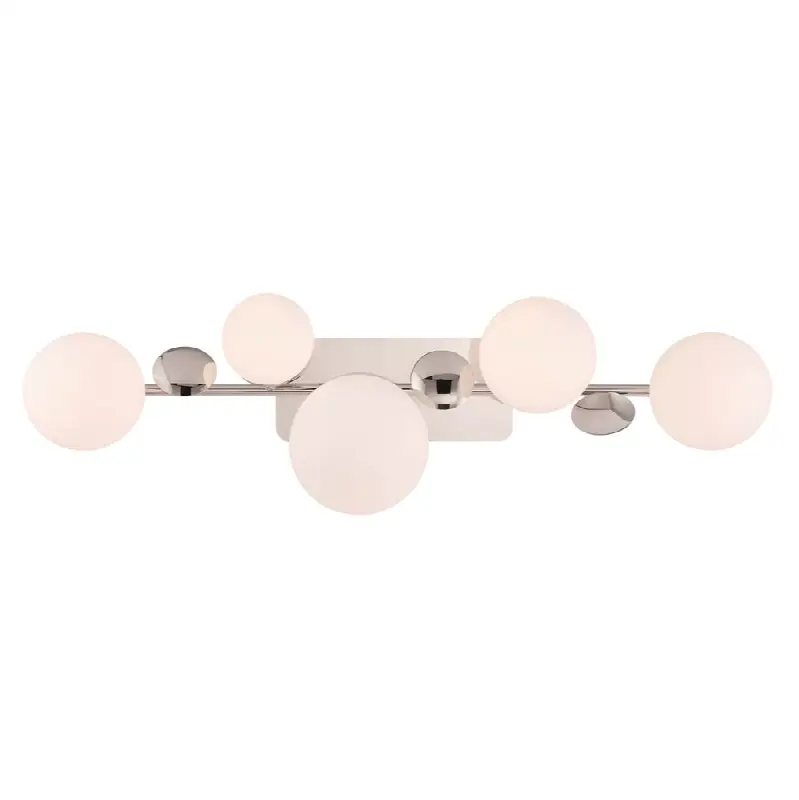 Vine, Vanity, 5Lt, Polished Nickel, Opal Glass