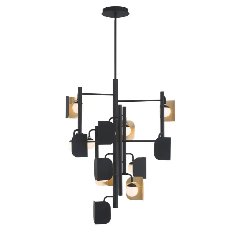 Cornice, Chandelier, 12-Light, 42", Gold-Black Mix, White Glass