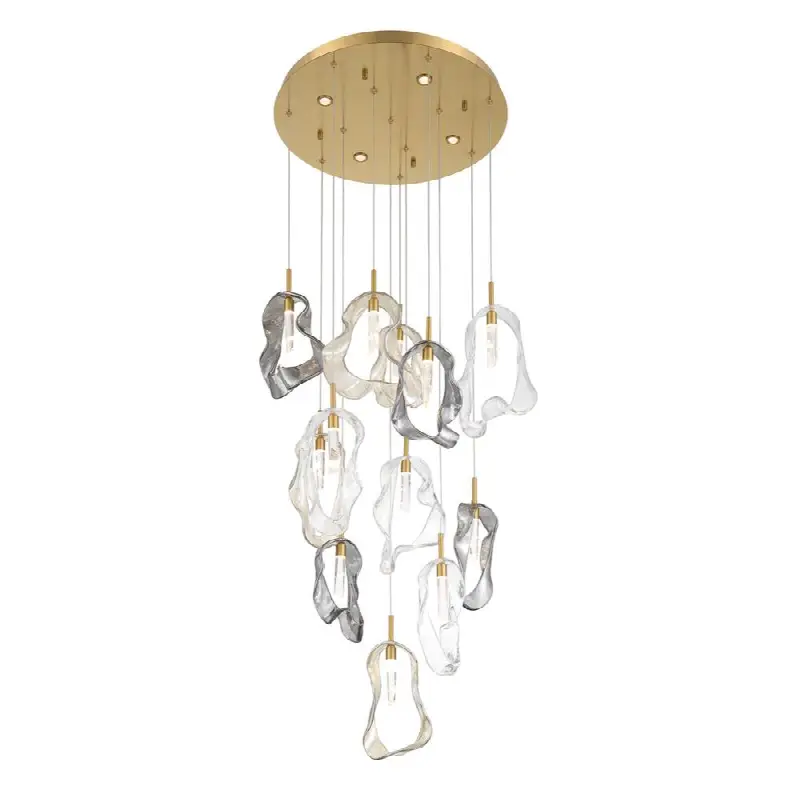 Norah, Chandelier, 12-Light, 24", Gold, Mixed Glass