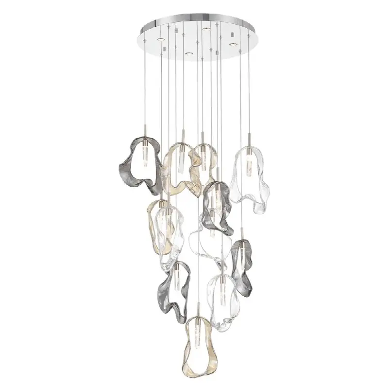 Norah, Chandelier, 12-Light, 24", Polished Nickel, Mixed Glass