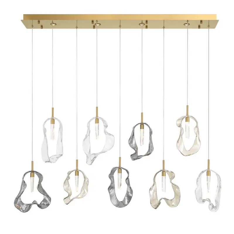 Norah, Chandelier, 9-Light, 51", Gold, Mixed Glass