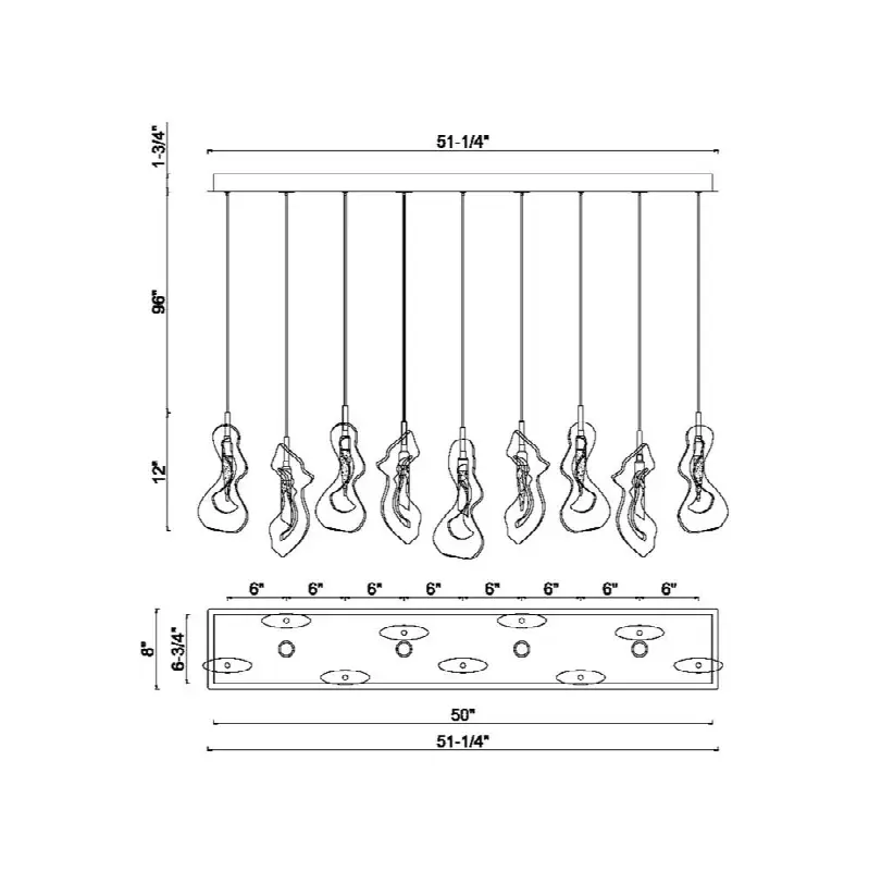 Norah, Chandelier, 9-Light, 51", Polished Nickel, Mixed Glass