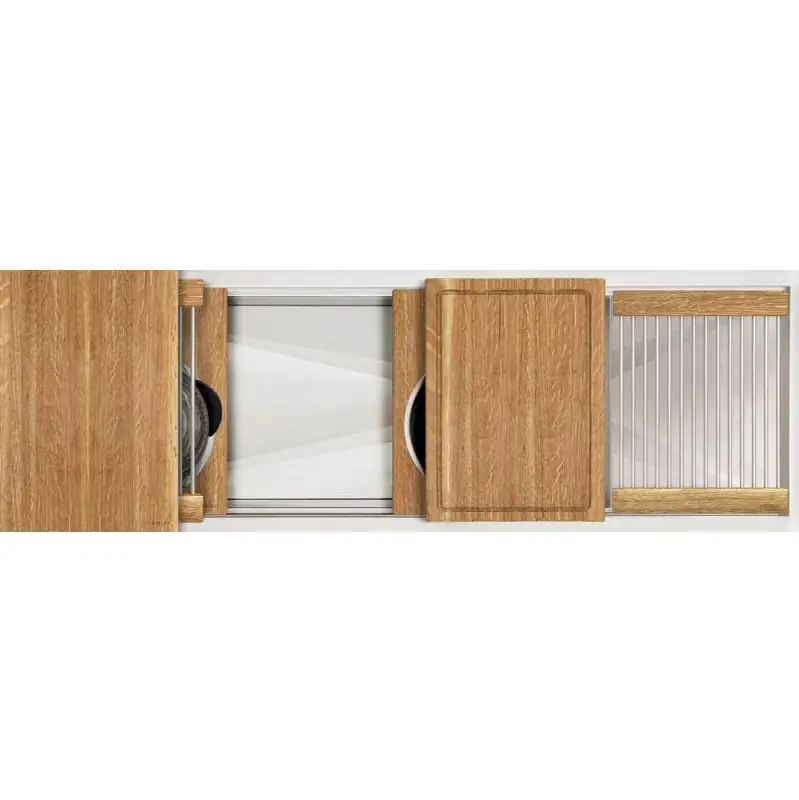 Ideal Workstation 4S + 12" DryDock Drain Side, Five Tool Culinary Kit, One DryDock Tool in Quartered White Oak
