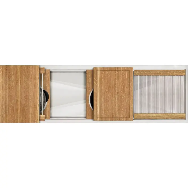 Ideal Workstation 4S + 18" DryDock Drain Side, Five Tool Culinary Kit, One DryDock Tool in Quartered White Oak