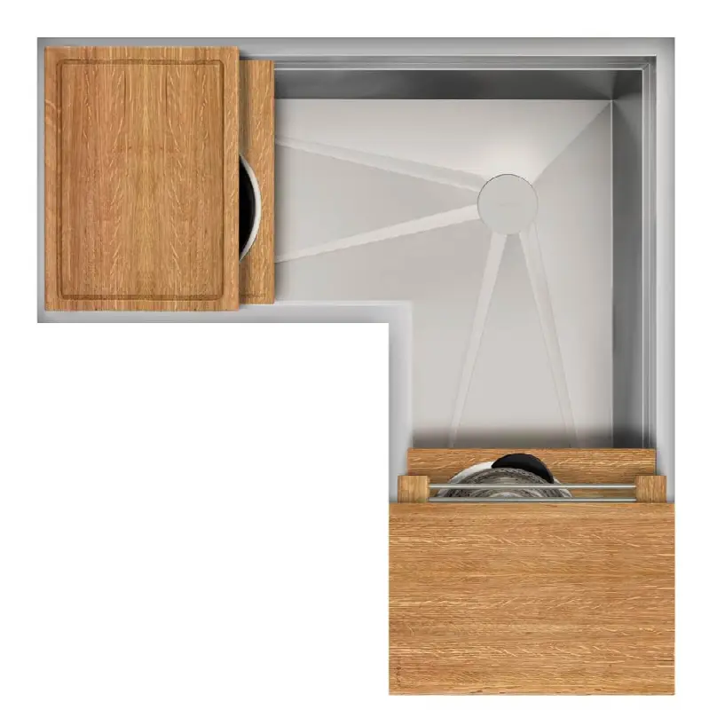 Ideal Corner Workstation 4X4C with Five Tool Culinary Kit in Quartered White Oak