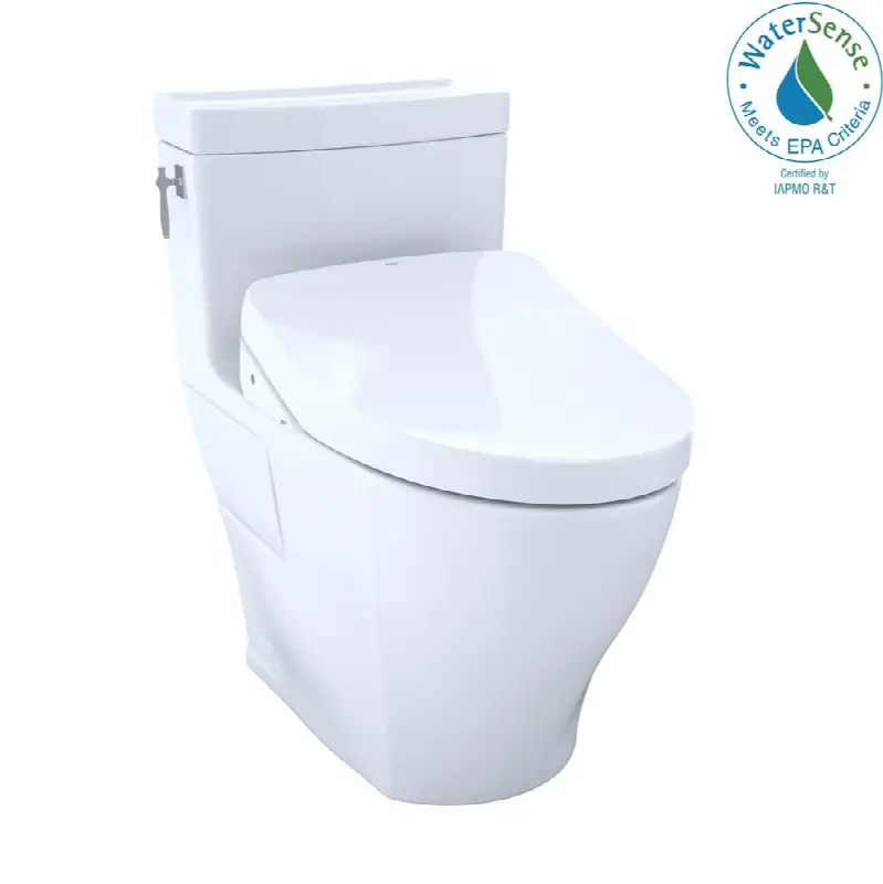 Aimes® One-Piece Elongated 1.28 GPF WASHLET® + and Auto Flush Ready Universal Height Skirted Toilet, Cotton White