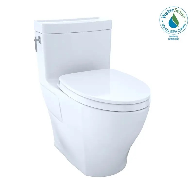 TOTO Aimes WASHLET+ One-Piece Elongated 1.28 GPF Universal Height Skirted Toilet with CEFIONTECT, Cotton White