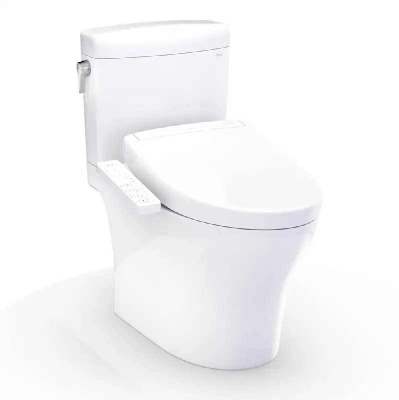 WASHLET®+ Aquia IV® Cube Two-Piece Elongated Dual Flush 1.28 and 0.9 GPF Toilet with S2 Bidet Seat, Cotton White