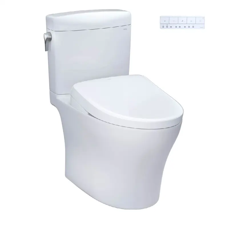 WASHLET®+ Aquia IV® Cube Two-Piece Elongated Dual Flush 1.28 and 0.9 GPF Toilet with S7A Contemporary Bidet Seat, Cotton White