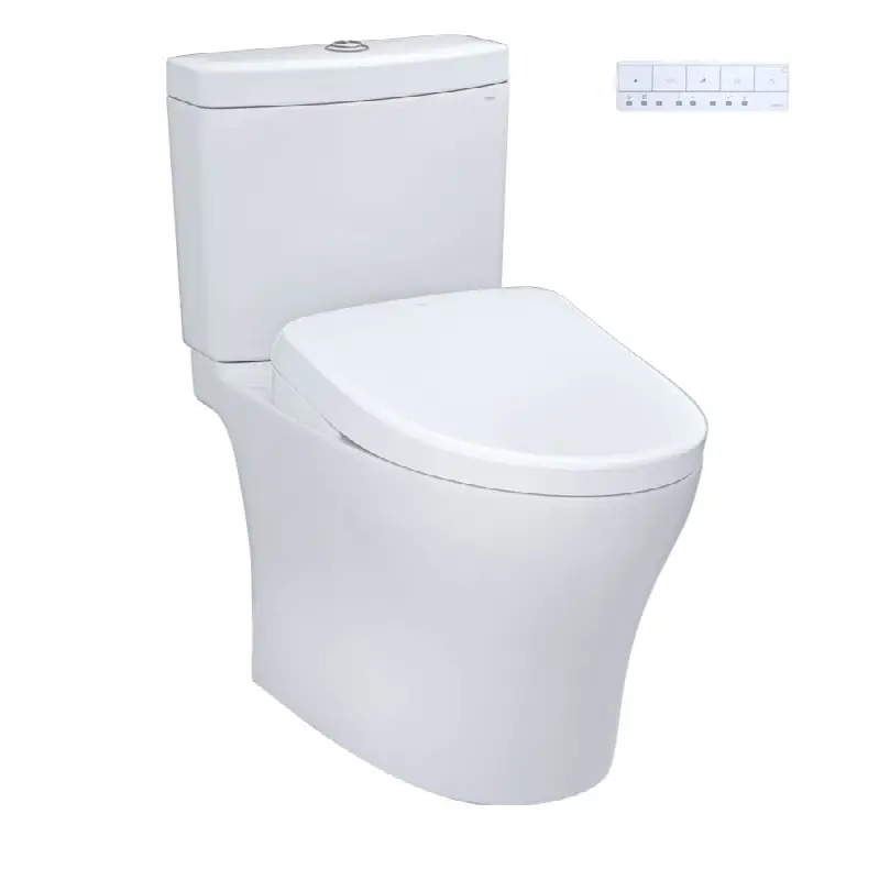 WASHLET®+ Aquia® IV Two-Piece Elongated Dual Flush 1.28 and 0.9 GPF Toilet with S7A Contemporary Bidet Seat, Cotton White