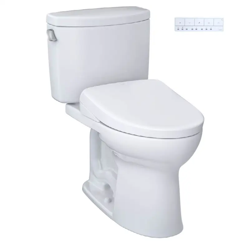 WASHLET®+ Drake® II Two-Piece Elongated 1.28 GPF Toilet with Auto Flush WASHLET®+ S7A Contemporary Bidet Seat, Cotton White