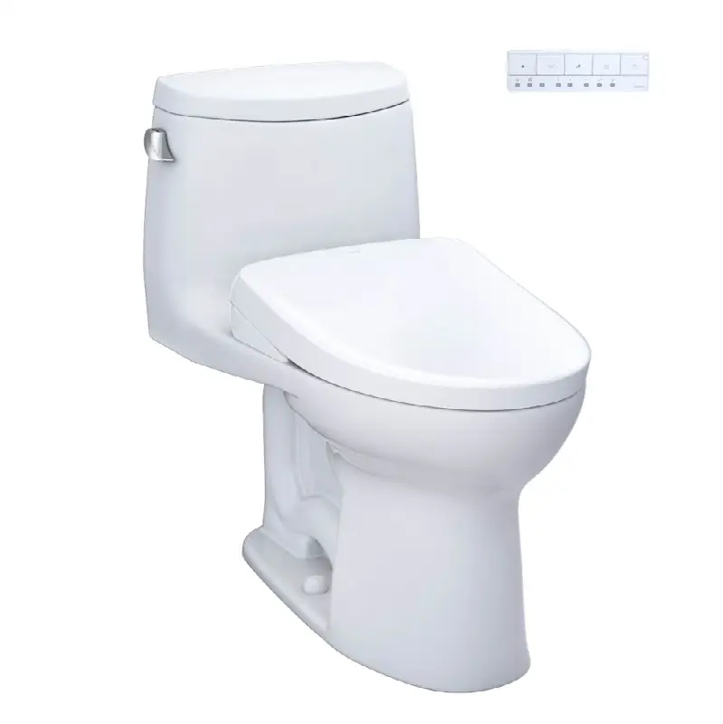 WASHLET®+ UltraMax® II One-Piece Elongated 1.28 GPF Toilet with Auto Flush WASHLET®+ S7A Contemporary Bidet Seat, Cotton White