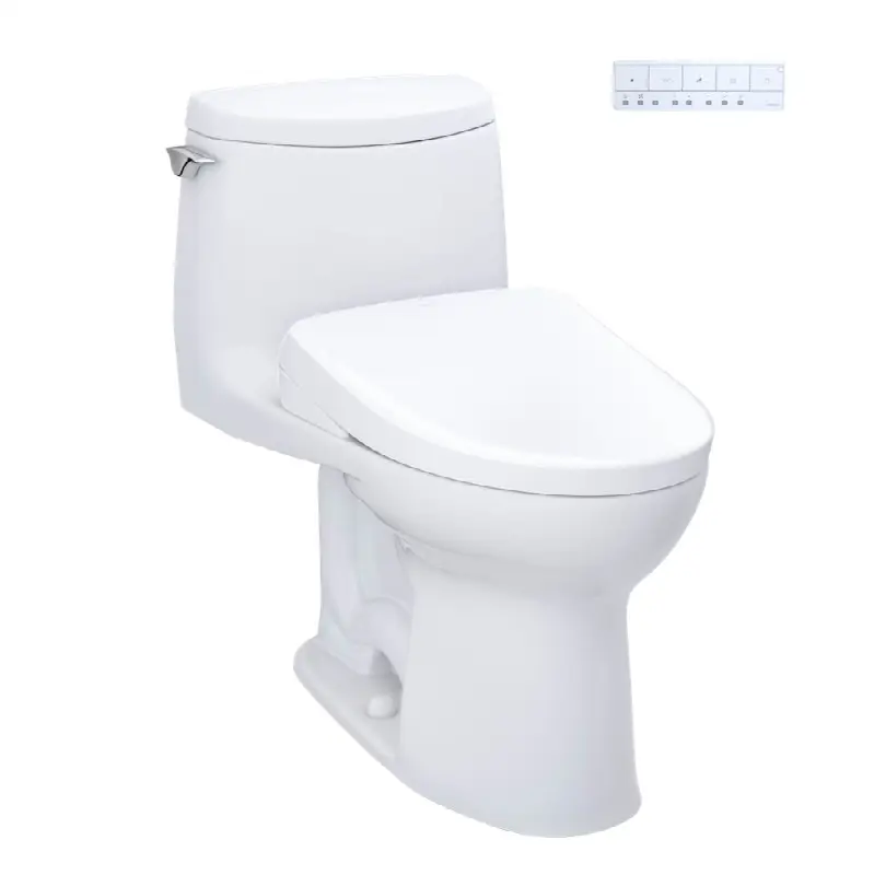 WASHLET®+ UltraMax® II 1G® One-Piece Elongated 1.0 GPF Toilet with Auto Flush WASHLET®+ S7A Contemporary Bidet Seat, Cotton White