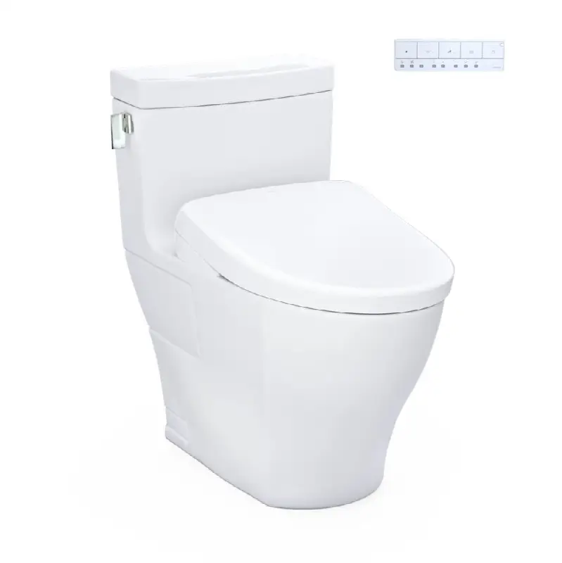 WASHLET®+ Legato One-Piece Elongated 1.28 GPF Toilet and Contemporary WASHLET S7 Contemporary Bidet Seat, Cotton White