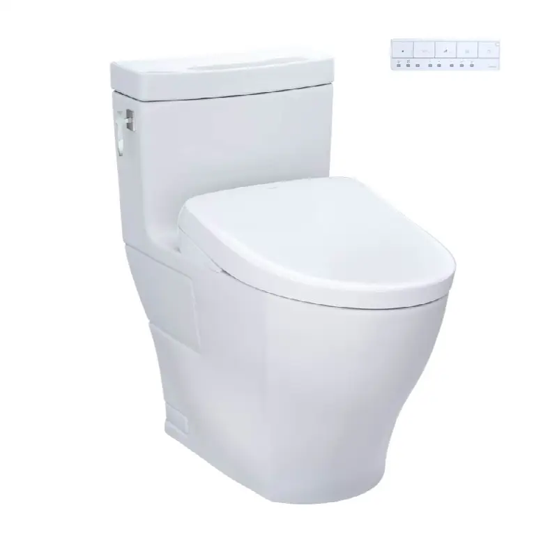 WASHLET®+ Aimes® One-Piece Elongated 1.28 GPF Toilet with Auto Flush S7A Contemporary Bidet Seat, Cotton White