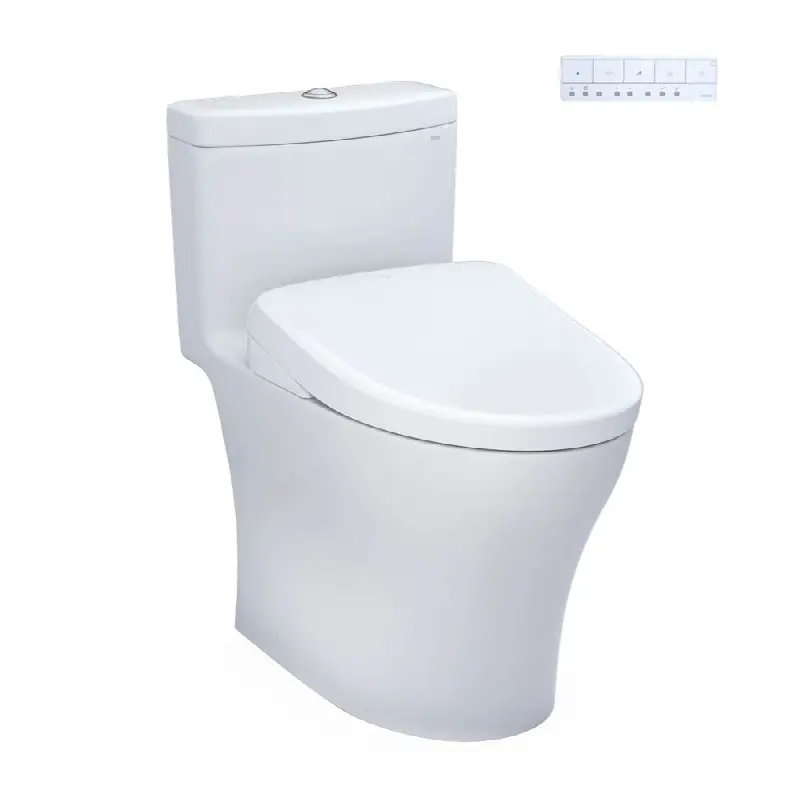 WASHLET®+ Aquia® IV One-Piece Elongated Dual Flush 1.28 and 0.9 GPF Toilet with Auto Flush S7 Contemporary Bidet Seat, Cotton White