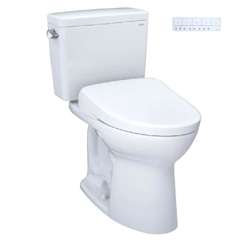 Drake® WASHLET®+ Two-Piece Elongated 1.28 GPF Universal Height TORNADO FLUSH® Toilet with S7 Contemporary Bidet Seat, Cotton White