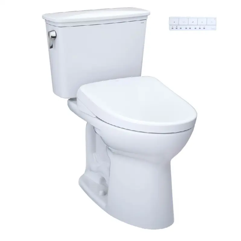 Drake® Transitional WASHLET®+ Two-Piece Elongated 1.28 GPF Universal Height TORNADO FLUSH® Toilet with S7A Contemporary Bidet Seat, Cotton White